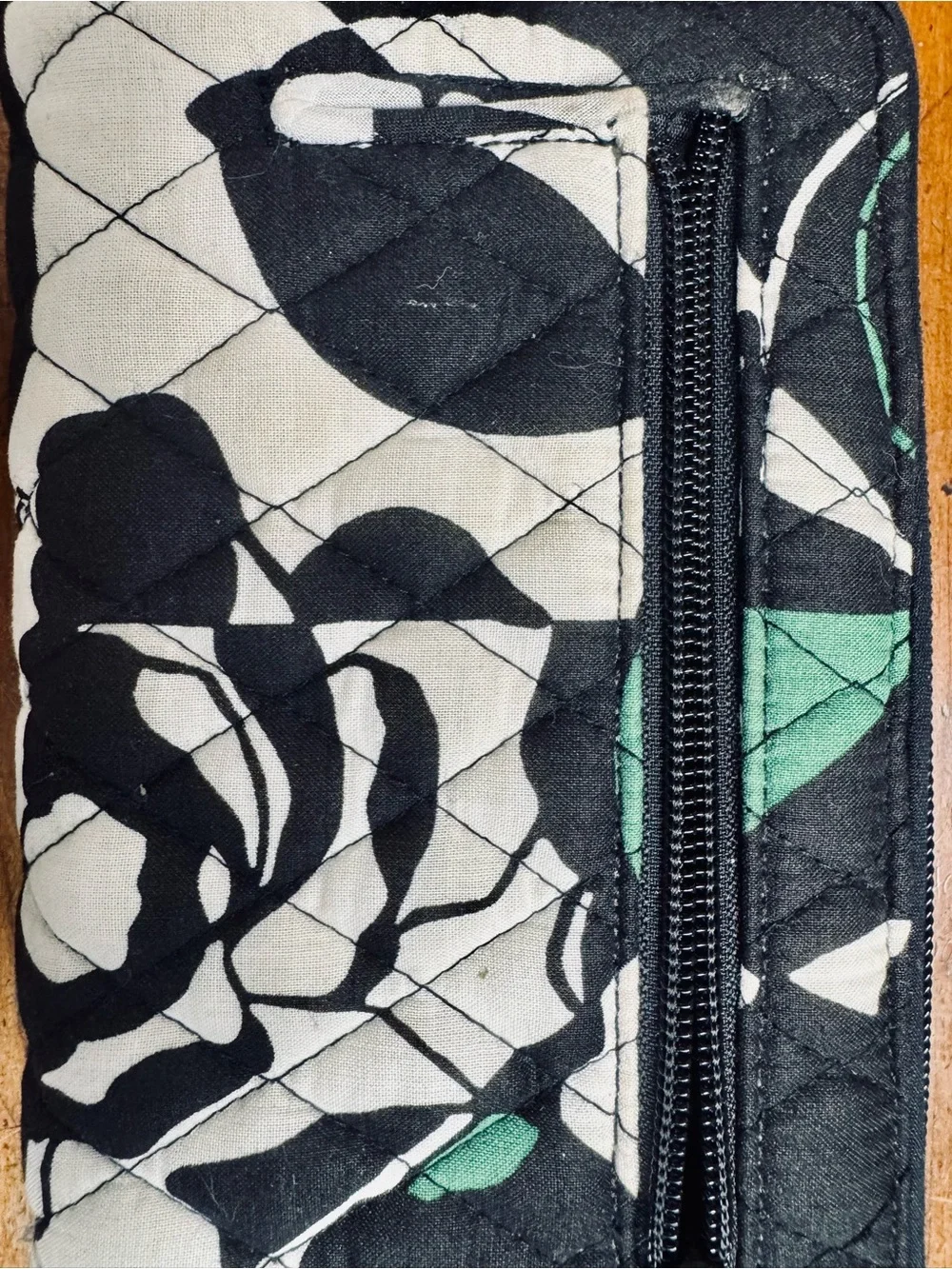 Vera Bradley Quilted Wallet in Black, White & Green Floral Print - Picture 7 of 10